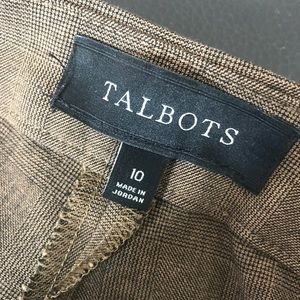 Talbot’s tapered dark tan plaid with front seams.